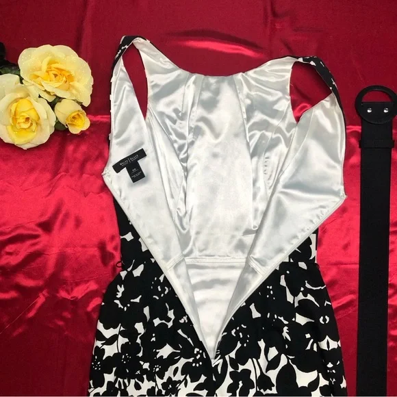White House Black Market (WHBM) Floral Print Sleeveless Sheath Dress With A Belt - Picture 7 of 12